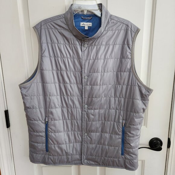 Peter Millar Mens Size XL Crown Light Weight Packable Puffer Vest Gray Blue Golf - Picture 2 of 6
